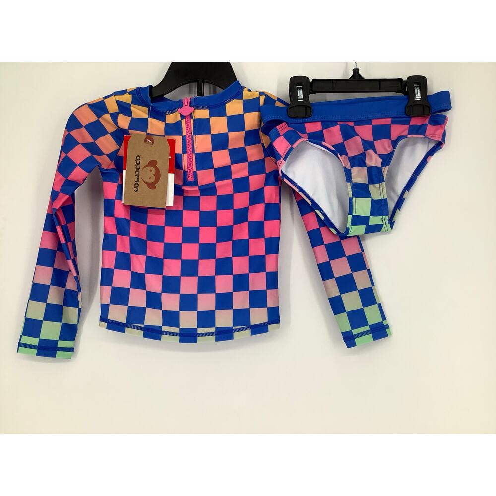 Appaman Girl's 7 Checkerboard Oceana Rash Guard Set Swim Suit Long Sleeve OS8-26 - Picture 4 of 10